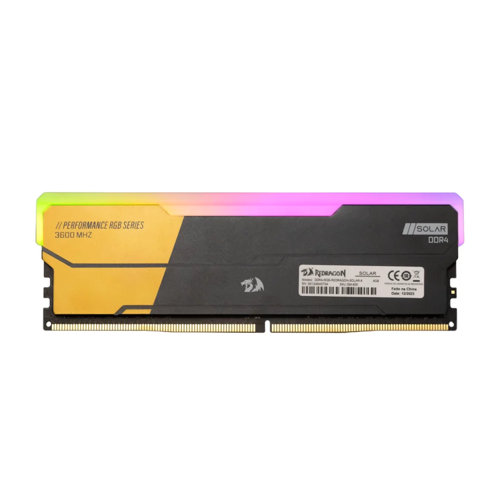 Memória Redragon Solar, 8GB, 3600mhz, RGB, DDR4, Dimm Amd/intel - Gm-805 Memória Redragon Solar, 8GB, 3600mhz, RGB, DDR4, Dimm Amd/intel - Gm-805