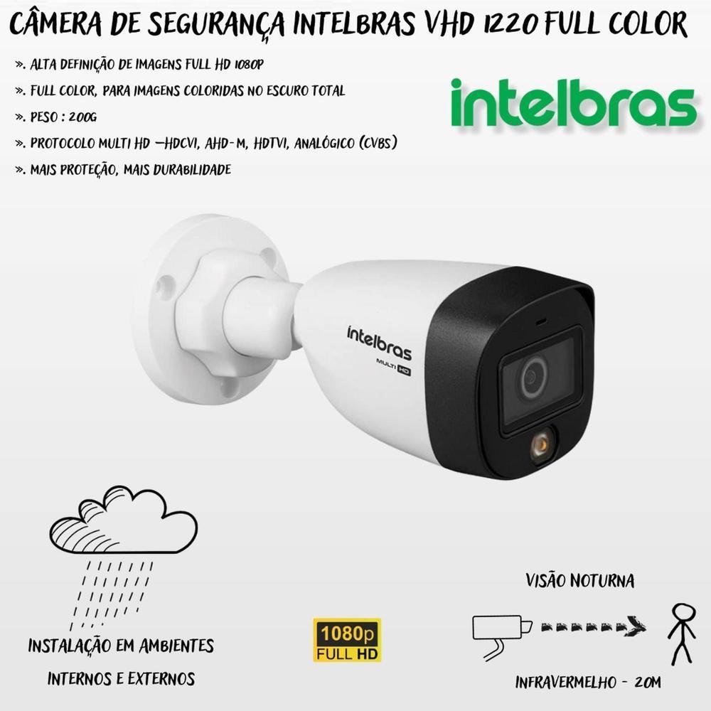 Kit 10 Cameras 1220 Intelbras, Full Color, Dvr Mhdx, 16 Ch, Color Noite, 500GB