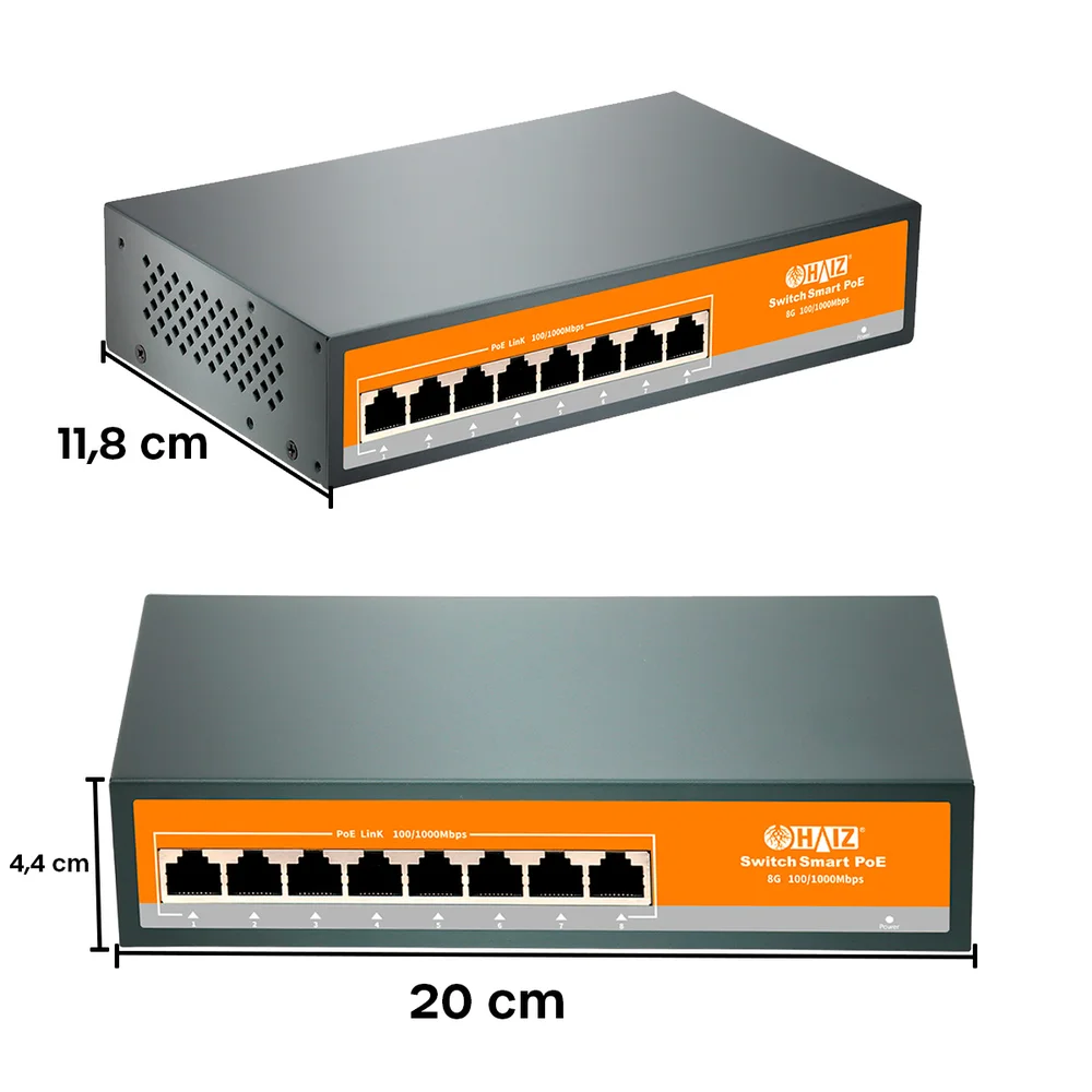 Switch Poe 10/100/1000 Haiz, 08 Portas Gigabit + 02 Uplink - Hz-1008gbpoe Switch Poe 10/100/1000 Haiz, 08 Portas Gigabit + 02 Uplink - Hz-1008gbpoe