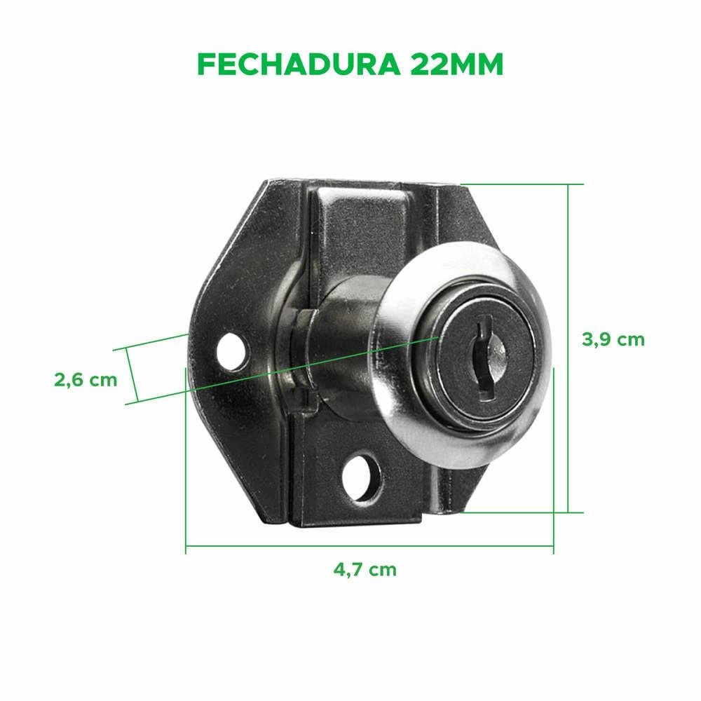 Fechaduras Porta Gaveta Móveis, 22mm, 2 Chaves