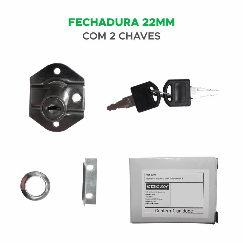 Fechaduras Porta Gaveta Móveis, 22mm, 2 Chaves