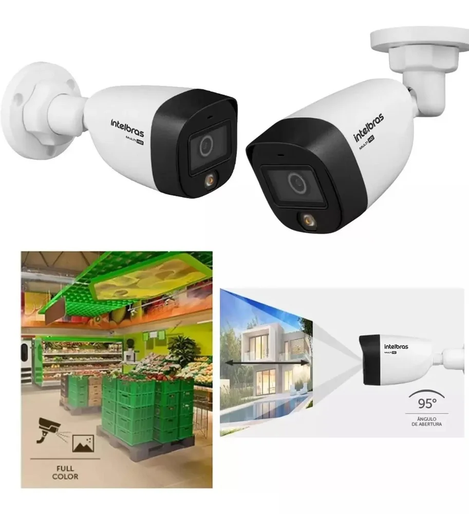 Kit 3 Cameras Segurança Intelbras Full Color Vhd 1120b Dvr 4ch Full C/ Hd 500gb .