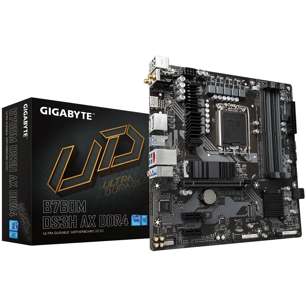 Placa-Mãe Gigabyte B760m Ds3h Ax, Intel LGA 1700, DDR4, Chipset B760. Placa-Mãe Gigabyte B760m Ds3h Ax, Intel LGA 1700, DDR4, Chipset B760.
