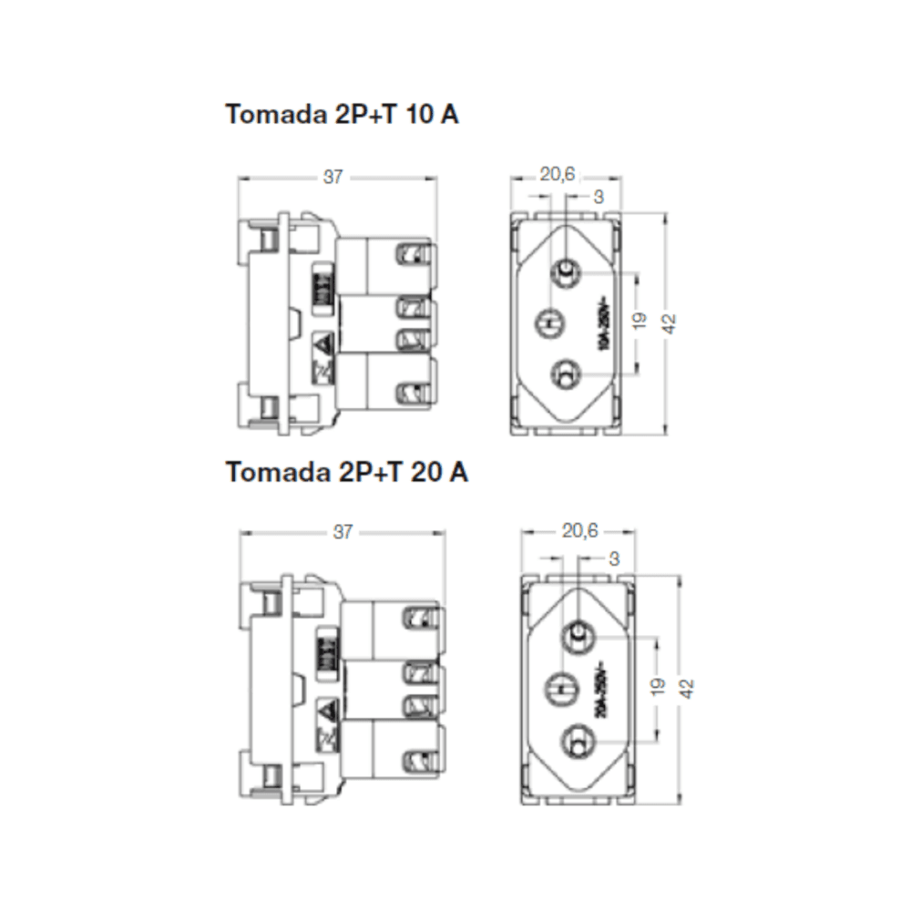 Conjunto Tomada 4x2 | 1 Módulo 2p+t 10a 250v Conjunto Tomada 4x2 | 1 Módulo 2p+t 10a 250v