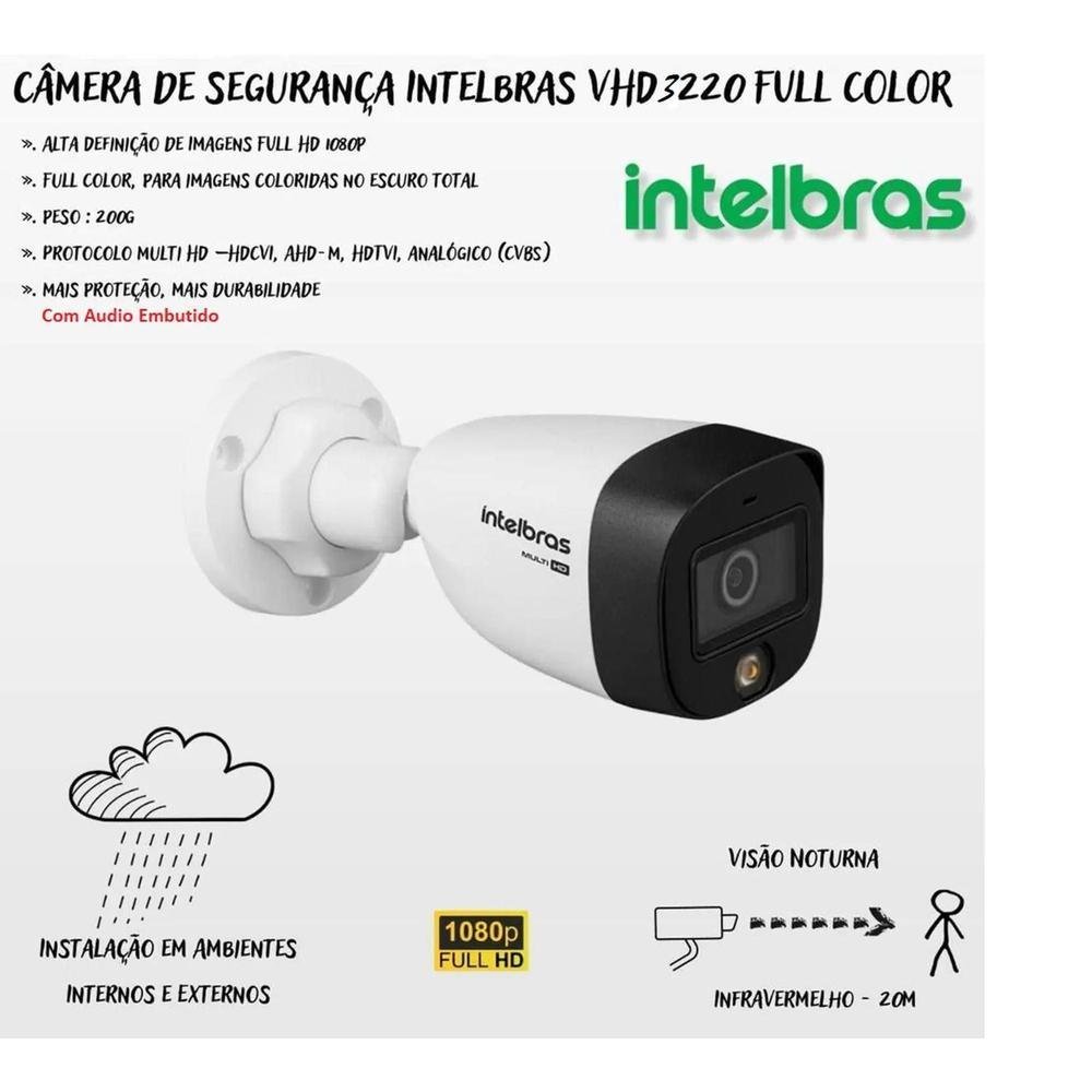 Kit Intelbras 6 Cameras Segurança Vhd 3220b+ Microfone Audio Full Color 1080p Dvr 3008c 2TB Kit Intelbras 6 Cameras Segurança Vhd 3220b+ Microfone Audio Full Color 1080p Dvr 3008c 2TB
