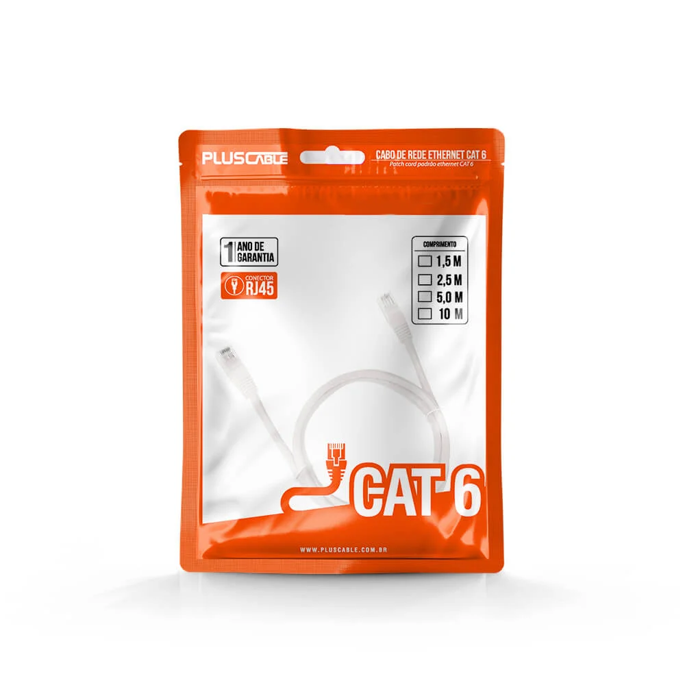 Cabo De Rede Plus Cable Patch Cord Cat6e Rj45 5 Metros Branco - PC-eth6u50wh