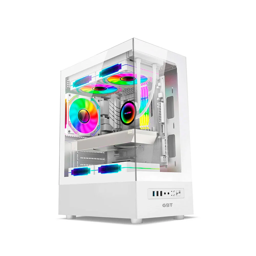 Gabinete Gamer Gbt X500mw, Frente E Lateral Em Vidro Temperado, Com 3 Fans Rainbow, Branco
