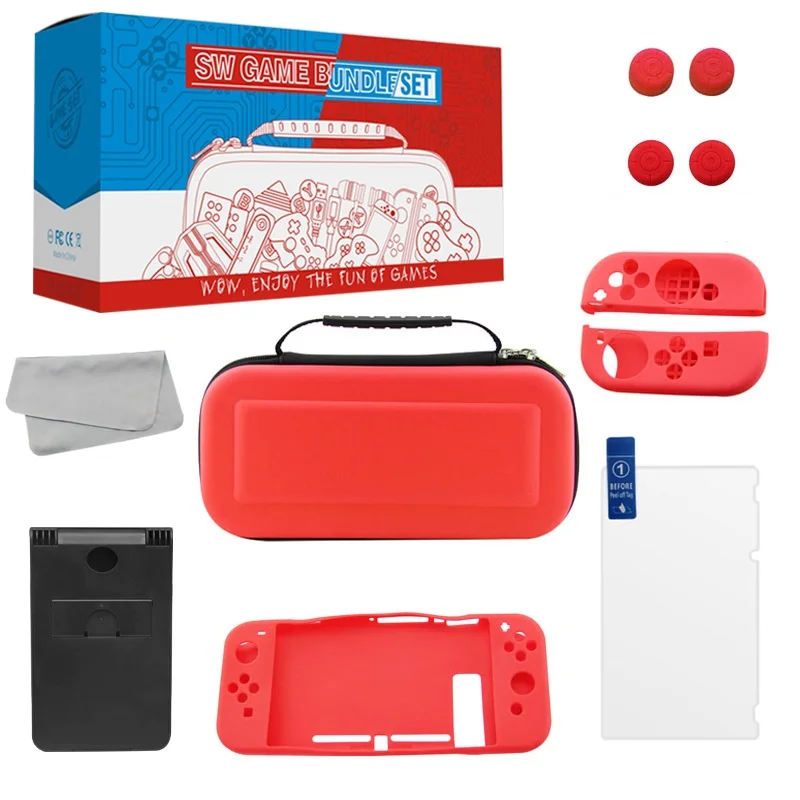 Kit Proteção Nintendo Switch 10 Em 1 Case Capa Película Grips Vermelho Kit Proteção Nintendo Switch 10 Em 1 Case Capa Película Grips Vermelho