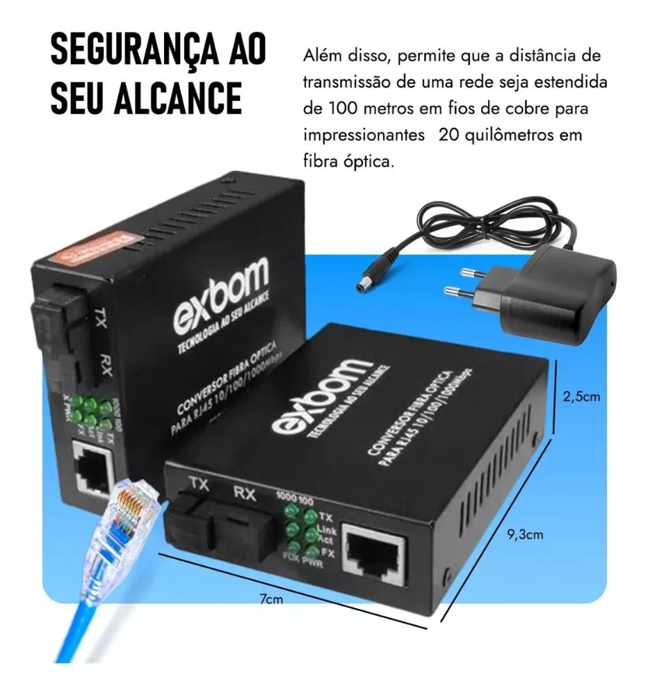Par Conversor Mídia Fibra Óptica A+b Gigabit 1000 Mbps Rj45