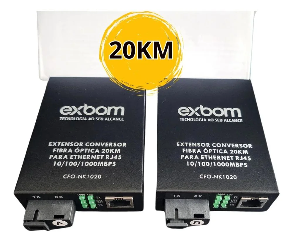 Par Conversor Mídia Fibra Óptica A+b Gigabit 1000 Mbps Rj45