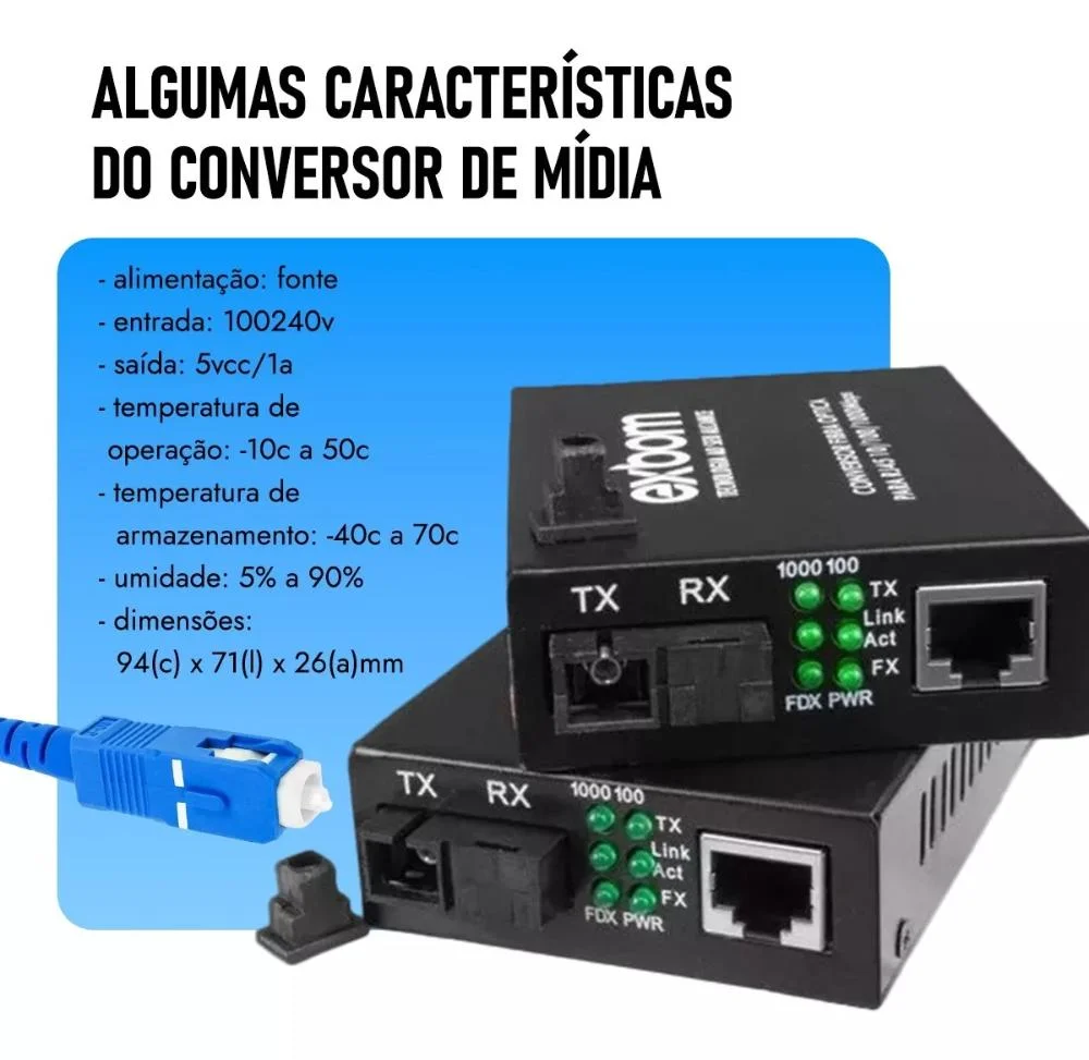 Par Conversor Mídia Fibra Óptica A+b Gigabit 1000 Mbps Rj45