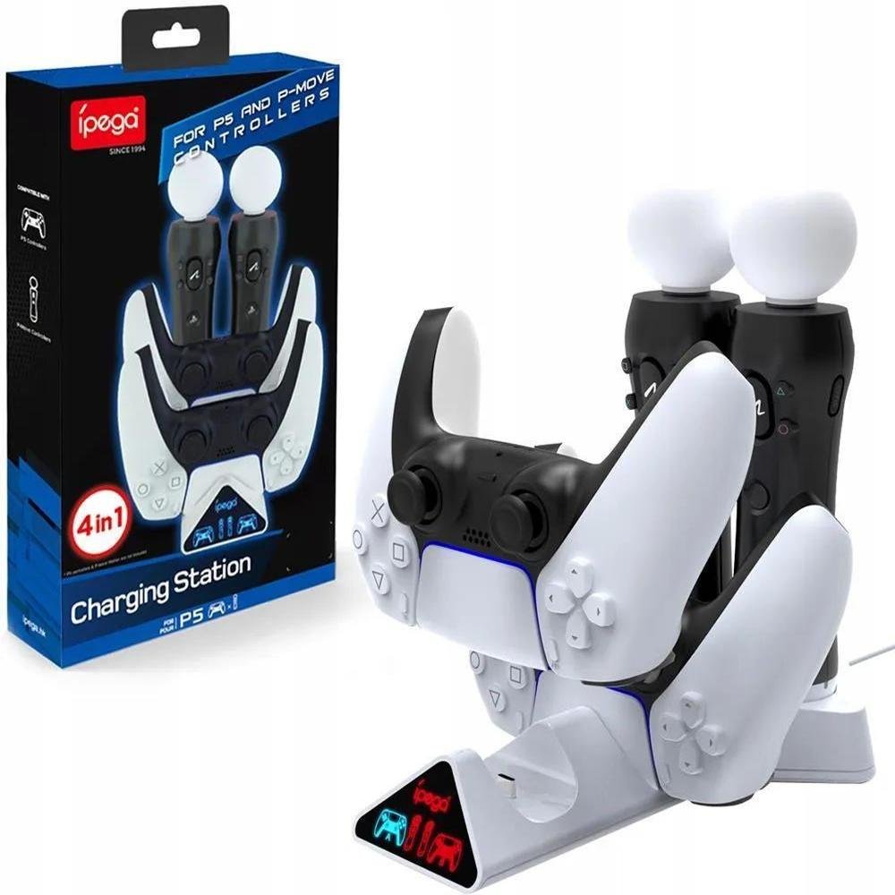 Base Dock Carregador 4 Em 1 Luz LED Compativel Com 2 Controle Playstation 5 E 2 Ps Move Base Dock Carregador 4 Em 1 Luz LED Compativel Com 2 Controle Playstation 5 E 2 Ps Move