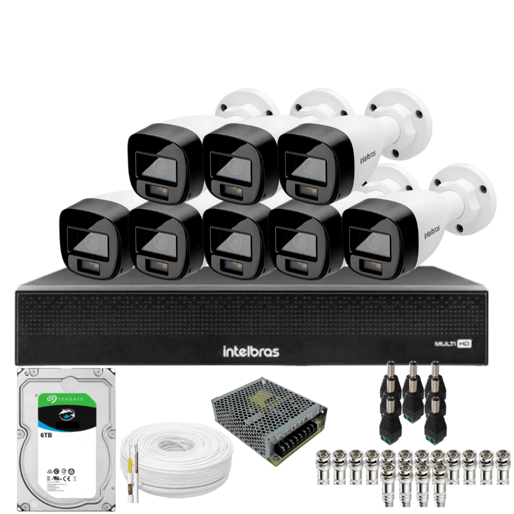 Kit 8 Câmeras Intelbras 1220b Full Color  Dvr Mhdx 1016-c Intelbras Com Detecção De Movimentos Hd 6tb