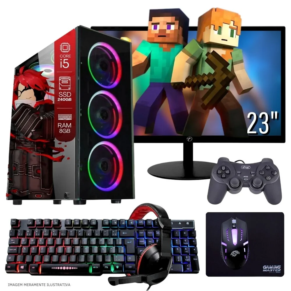 "Computador PC Gamer Completo Balão.info Intel Core I5 SSD 240GB 16gb Teclado Mouse Mouse Pad E Headset Gamer Joystick Monitor 23"" WINDOWS 10 Pro Trial"
