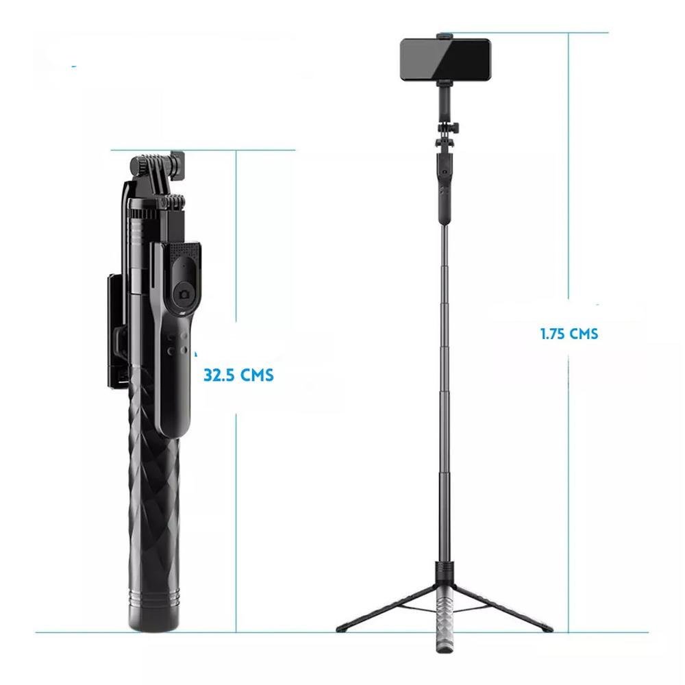 Super Tripé 1.75cm Bastão Retrátil Controle Para 2 Telefones