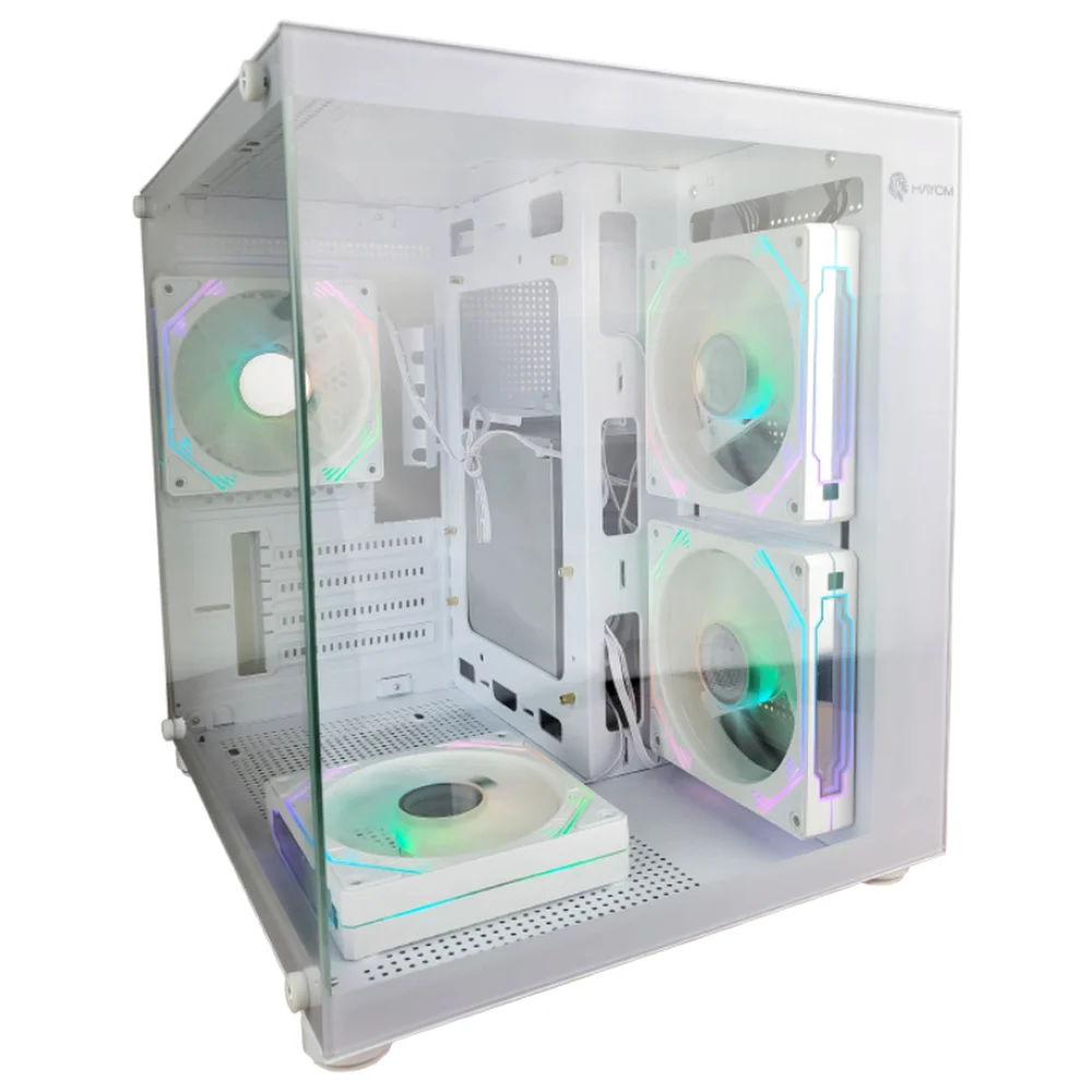 Gabinete Gamer Hayom Gb1797 Com 4 Fans RGB Com Vidro Branco