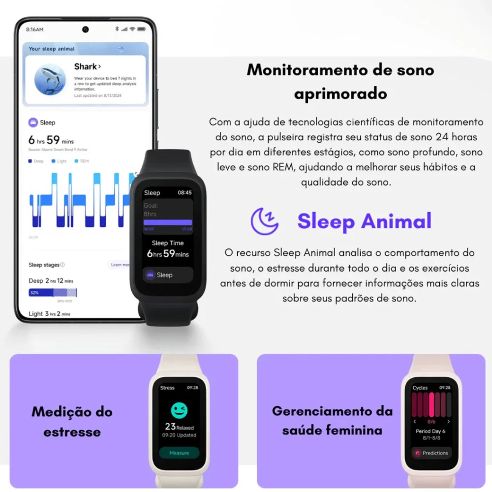 Xiaomi Smartwatch Smart Band 9 Active Global 1.47 Tela 60Hz 18 Dias Bateria 5ATM Resistente à Água Fitness - view 3
