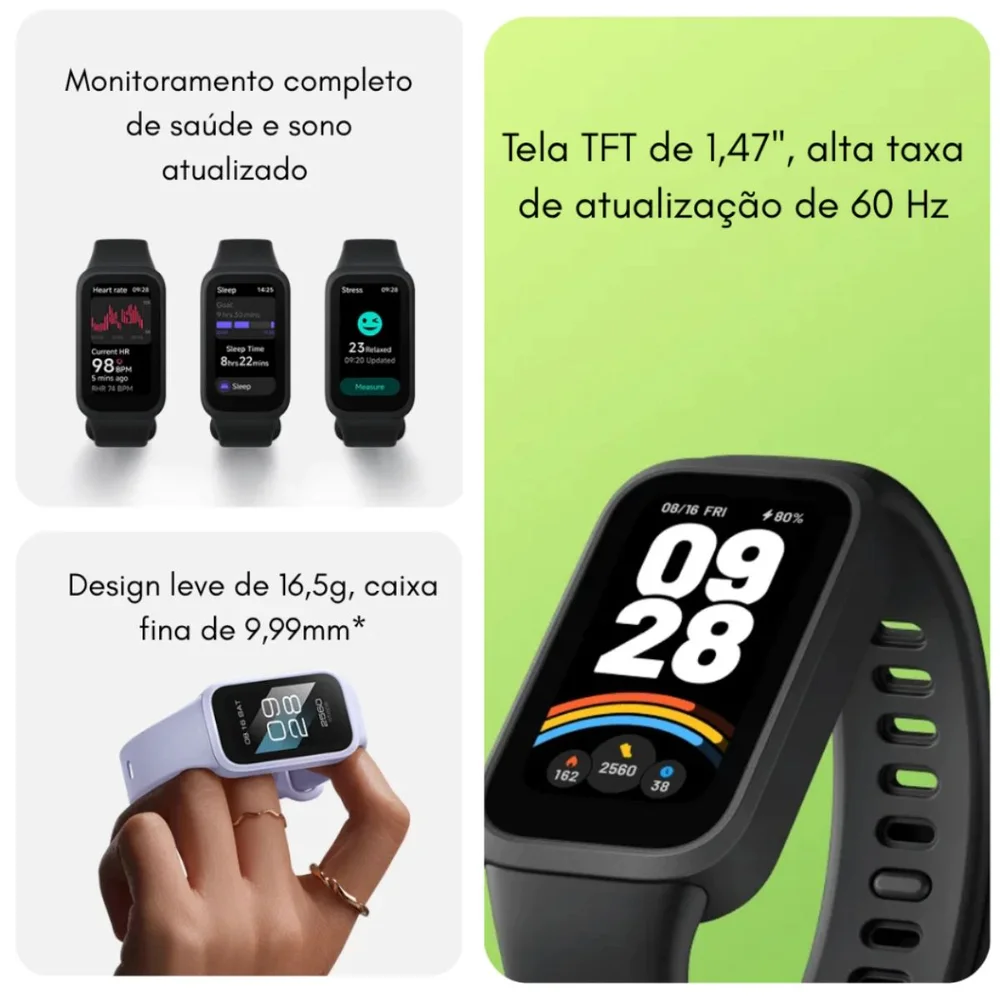 Xiaomi Smartwatch Smart Band 9 Active Global 1.47 Tela 60Hz 18 Dias Bateria 5ATM Resistente à Água Fitness - view 5