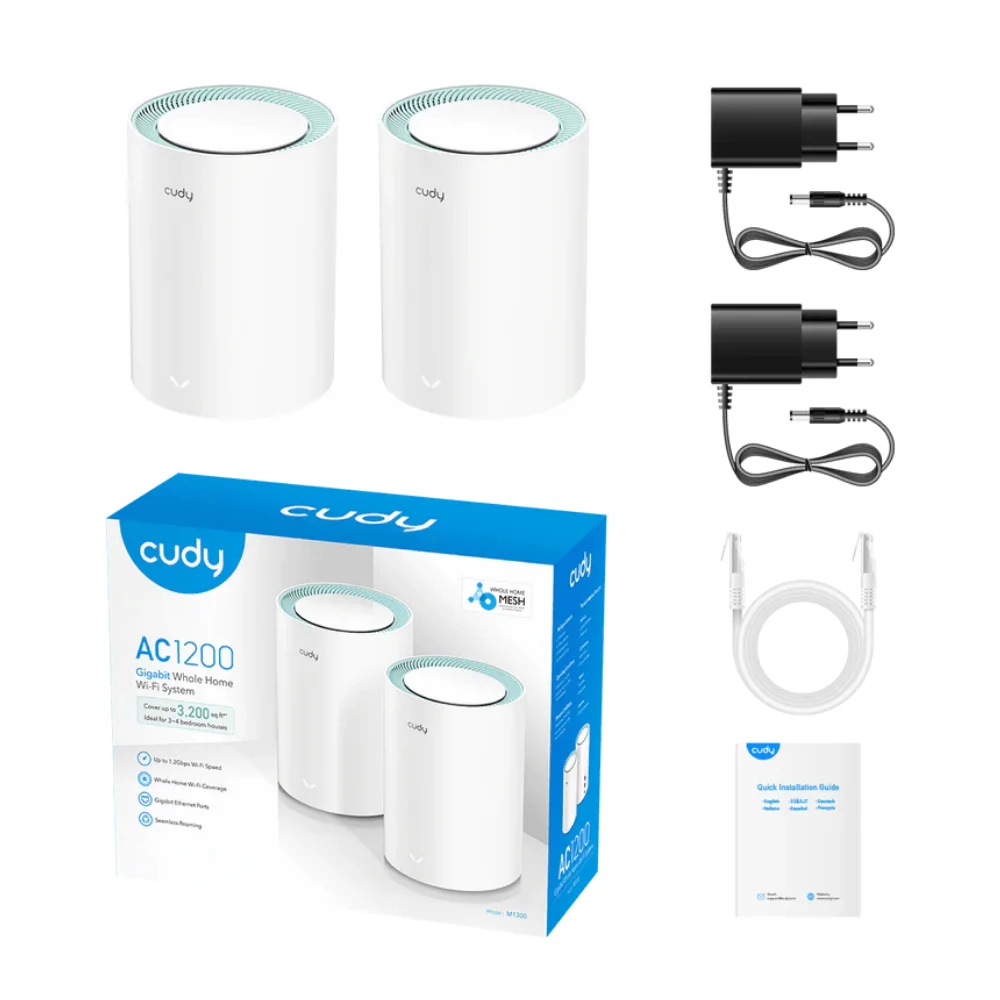Roteador Cudy Ac1200 M1300 Mesh Gigabit Kit Com 2 Branco M1300(2-pack)_us V2.0