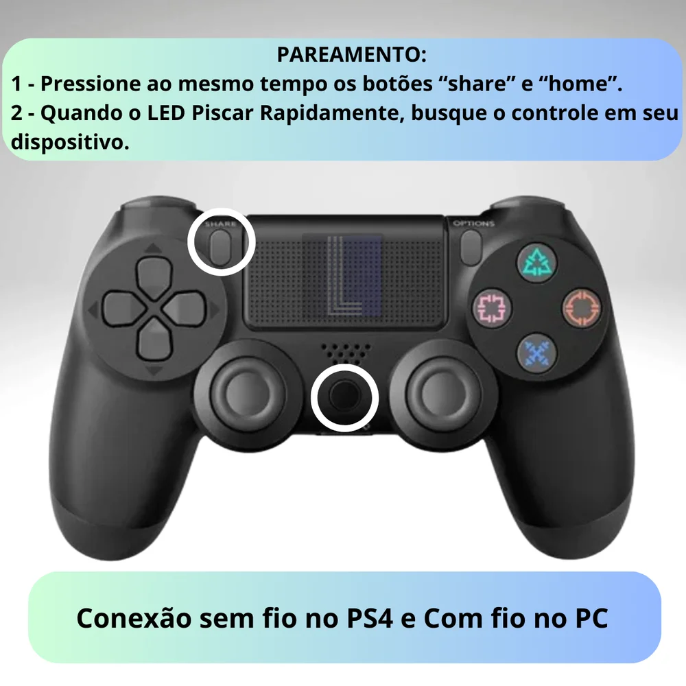 Kit 2 Controles Sem Fio Para Ps4 PC Com Cabo 1m Micro Usb Kit 2 Controles Sem Fio Para Ps4 PC Com Cabo 1m Micro Usb