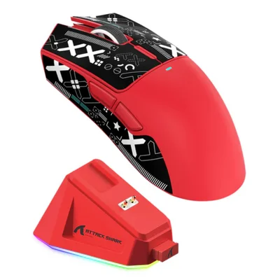 Mouse Gamer Attack Shark X11, Red, 22000dpi, RGB, Tri-mode