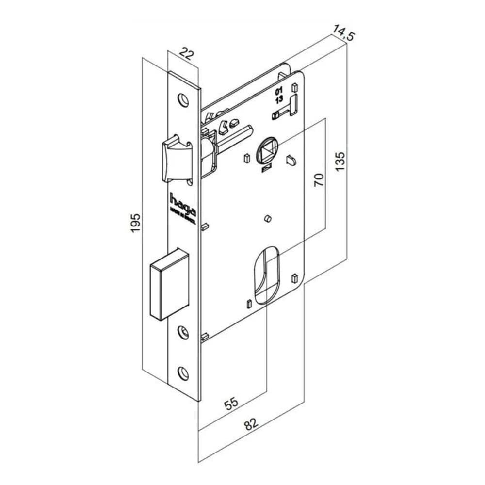 Fechadura 1039 Externa 40mm Inox Escovado Arredondada Lingueta Cheia Tai 3352b Haga