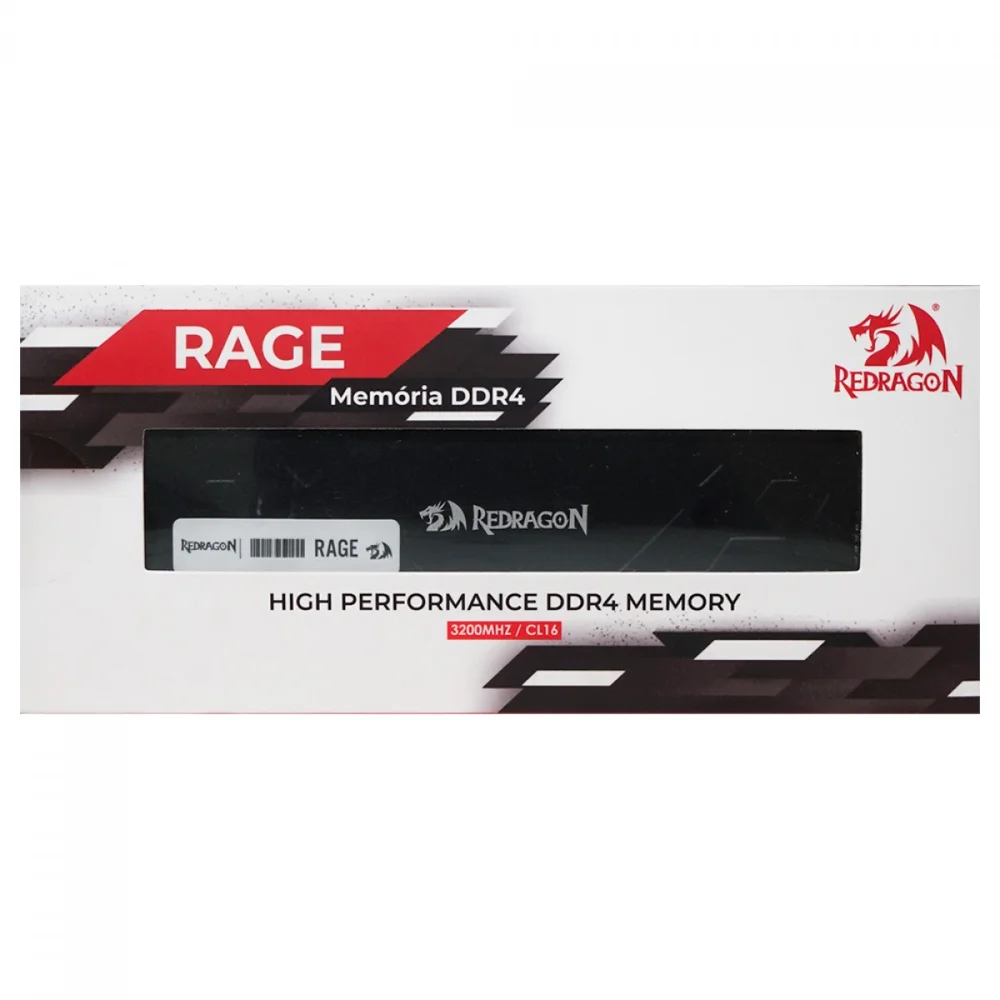 Memória Ddr4 Redragon Rage,16gb, 3200mhz,preto,gm-708 Memória Ddr4 Redragon Rage,16gb, 3200mhz,preto,gm-708