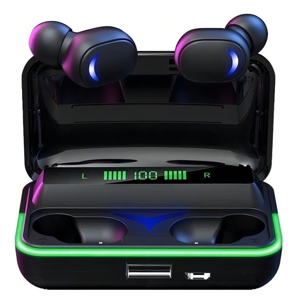 Fone Ouvido Preto LED Power Bank Para Iphone 14 Pro Max