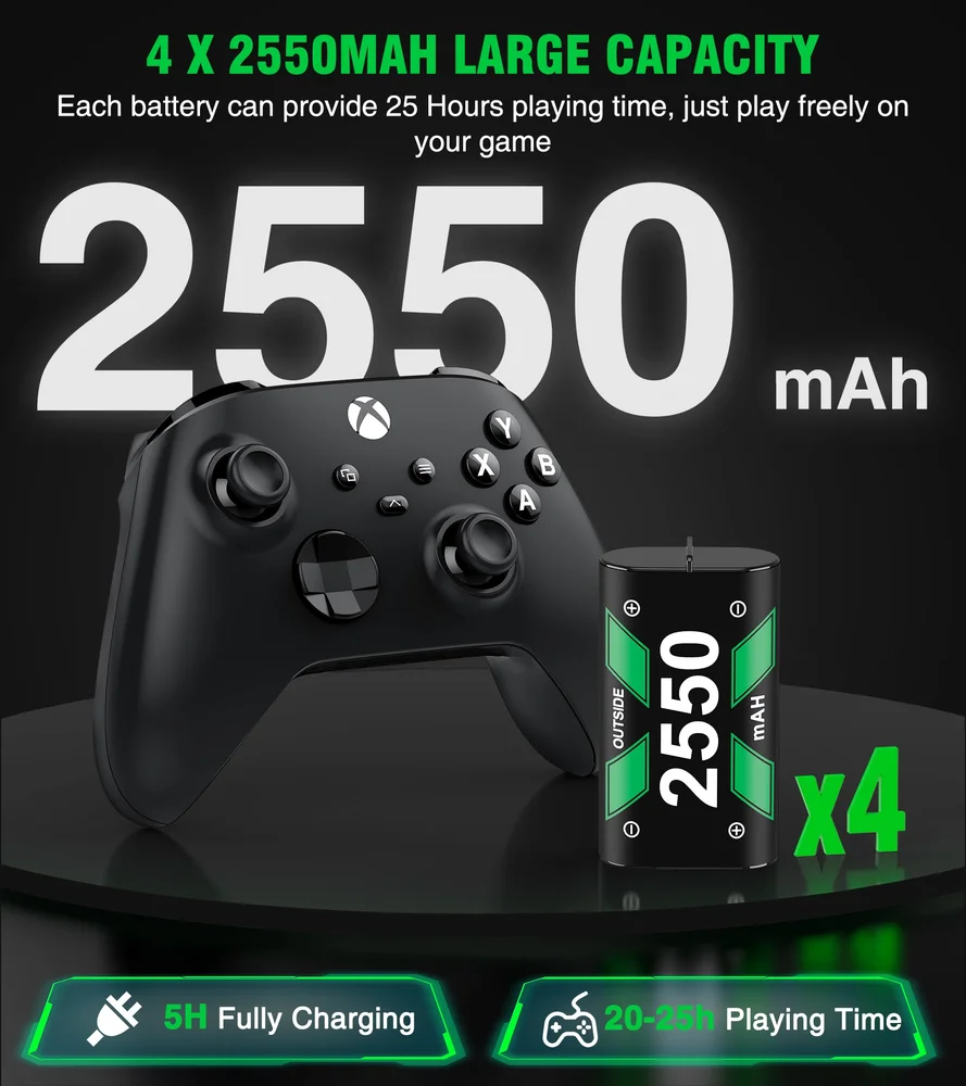 Beboncool 4x2550mah Bateria Recarregável Para XBOX One + Usb.