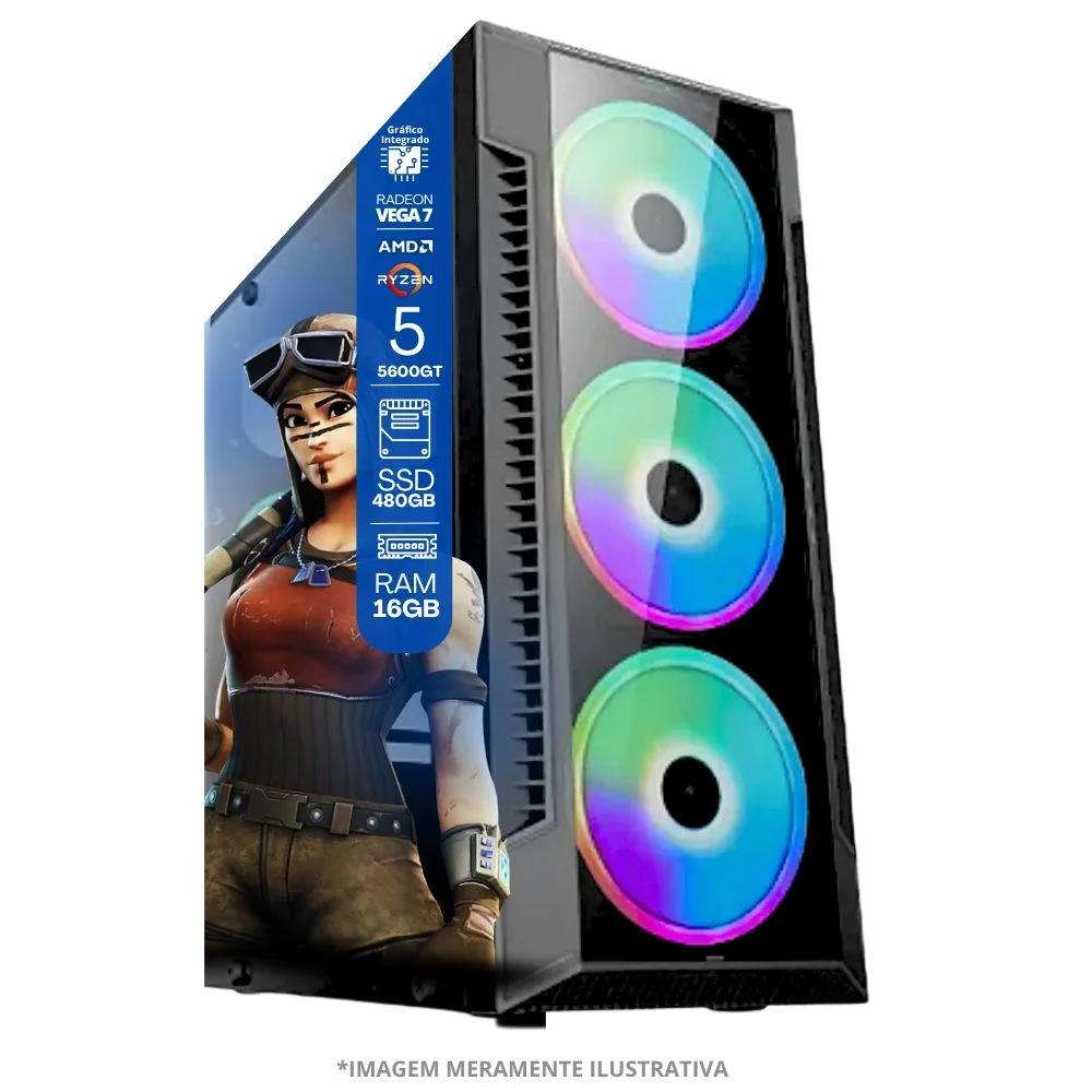 PC Gamer Amd Ryzen 5 5600gt, 16gb Ram, Placa De Video Radeon Vega 7, SSD 480GB, Fonte 550w + Monitor 23” LED 75hz - view 3