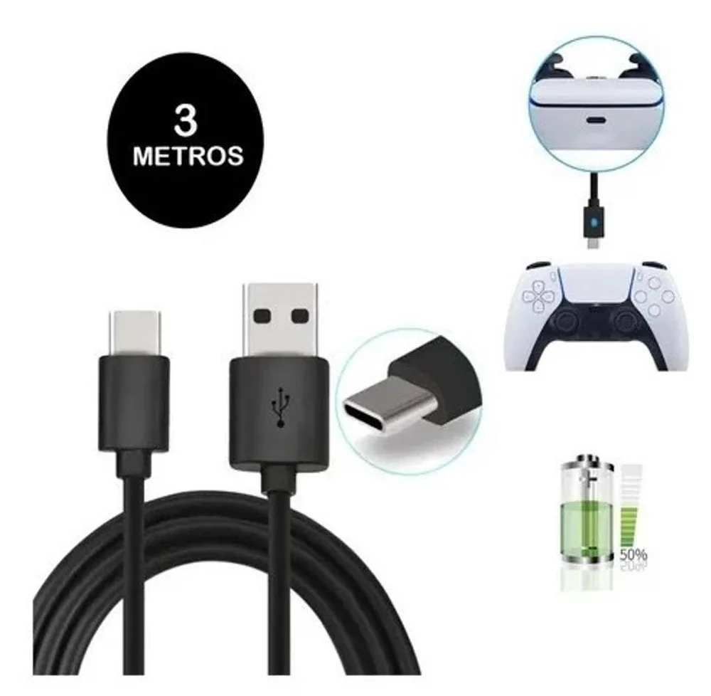 Cabo Carregador Tipo C Usb Para Controle De Playstation 5 Cabo Carregador Tipo C Usb Para Controle De Playstation 5