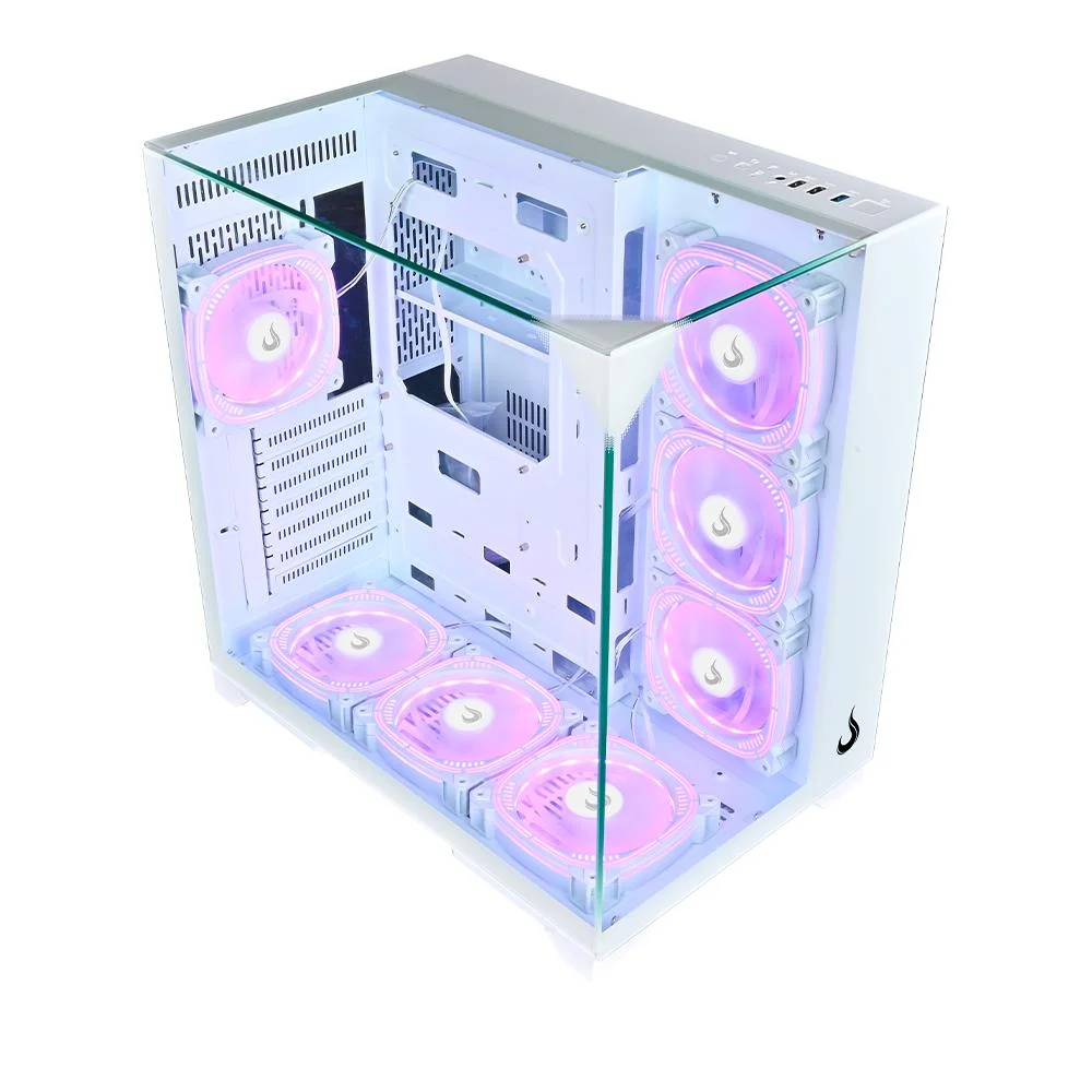 Gabinete Rise Mode Galaxy Full Glass Mid Tower Atx Lateral E Frente Em Vidro Temperado Branco