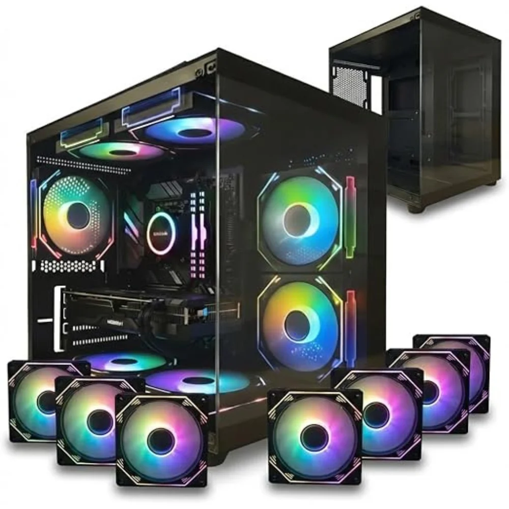 Gabinete Gamer Preto Aquário com 7 Fans RGB Inclusas Mini Tower para Placas Micro Atx Mini ITX Vidro Temperado Gabinete Gamer Preto Aquário com 7 Fans RGB Inclusas Mini Tower para Placas Micro Atx Mini ITX Vidro Temperado