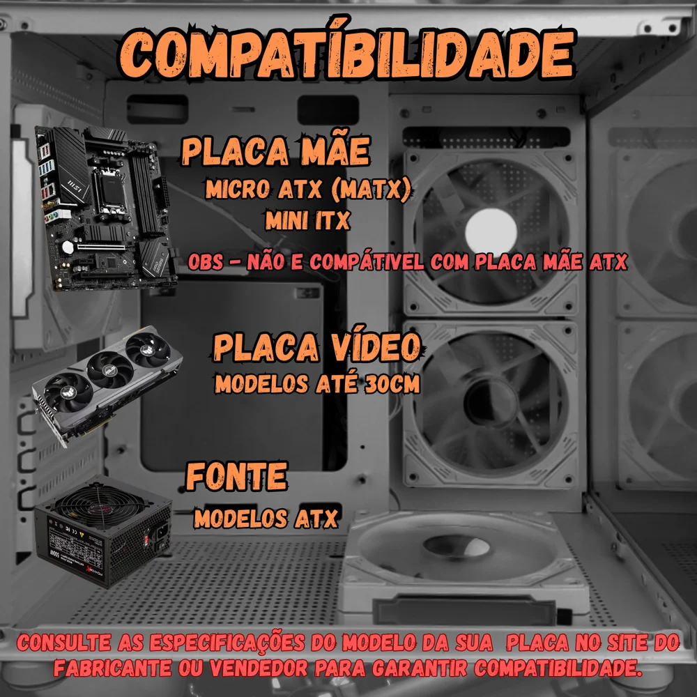 Gabinete Gamer Preto Aquário com 7 Fans RGB Inclusas Mini Tower para Placas Micro Atx Mini ITX Vidro Temperado Gabinete Gamer Preto Aquário com 7 Fans RGB Inclusas Mini Tower para Placas Micro Atx Mini ITX Vidro Temperado