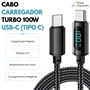 Cabo Carregador Turbo Reforçado Tipo-C / Tipo-C Com Indicador LED 100W