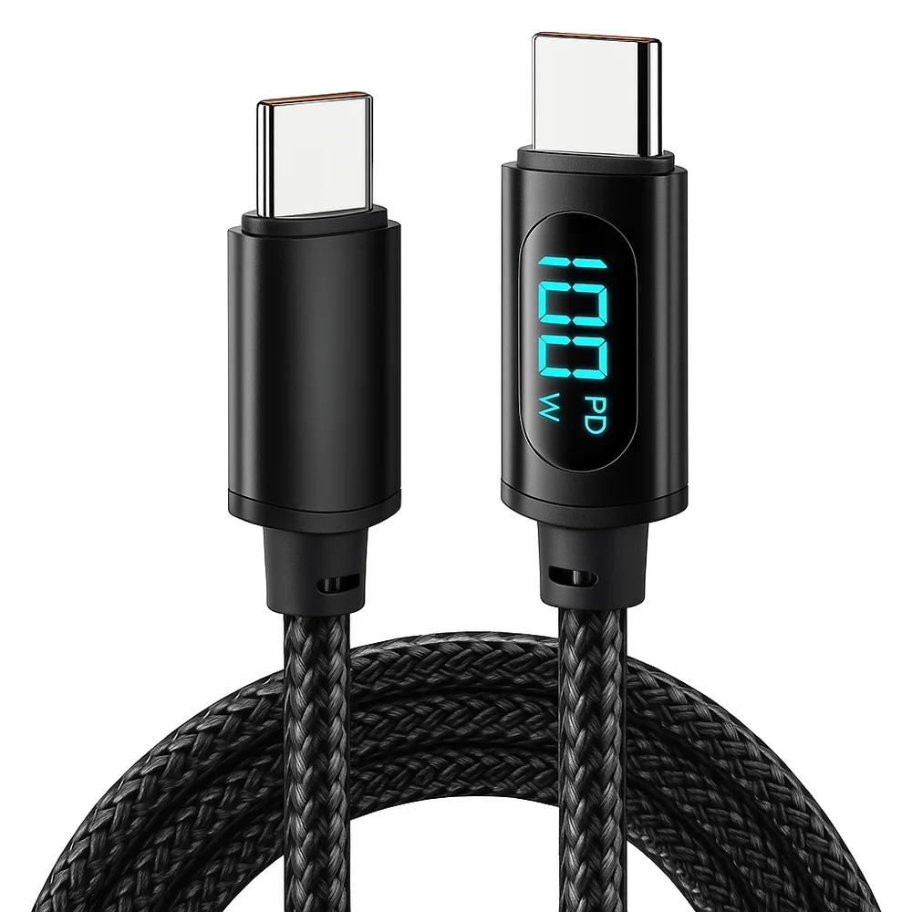 Cabo Carregador Turbo Reforçado Tipo-C / Tipo-C Com Indicador LED 100W
