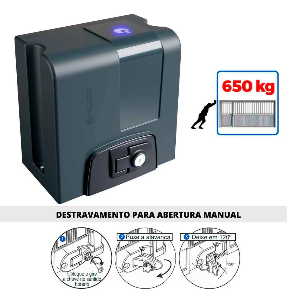 Kit Motor Automatizador De Portão Dz Nano Nitro 650kg Rossi 4 Controles 6m Cremalheira