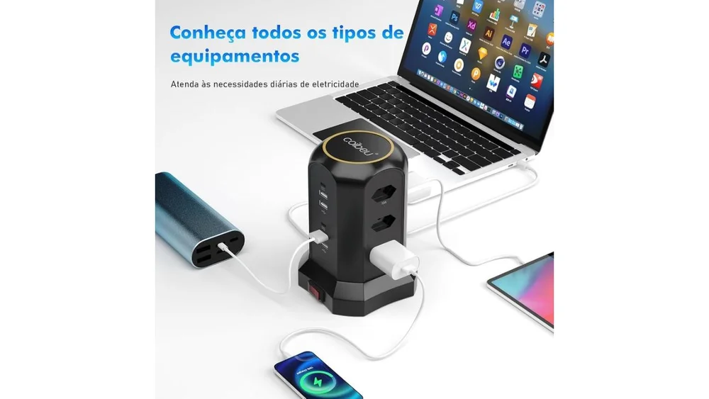Extensão Tomada De Torre 9tomadas 4usb 2type-c Coibeu Preto Extensão Tomada De Torre 9tomadas 4usb 2type-c Coibeu Preto