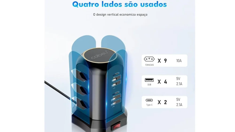 Extensão Tomada De Torre 9tomadas 4usb 2type-c Coibeu Preto Extensão Tomada De Torre 9tomadas 4usb 2type-c Coibeu Preto