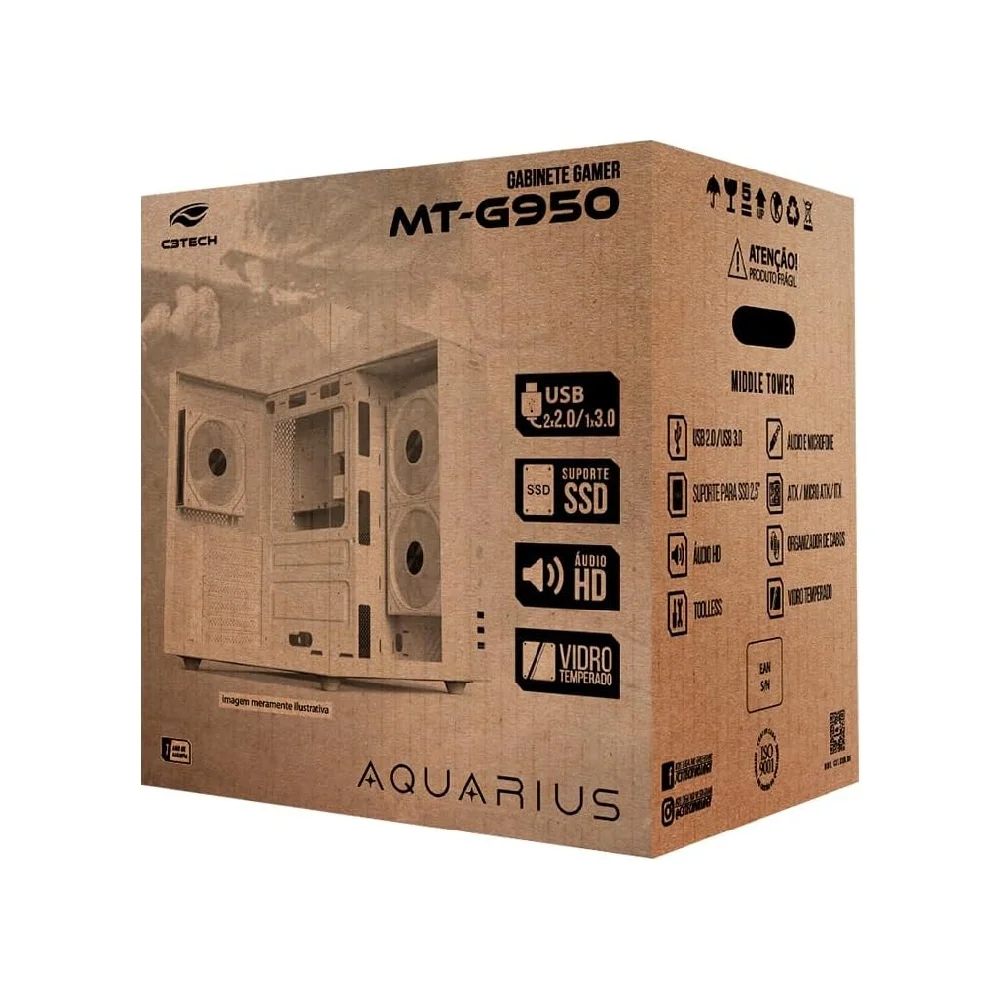 Gabinete Gamer C3tech Aquarius Mt-g950wh Sem Fonte Branco Gabinete Gamer C3tech Aquarius Mt-g950wh Sem Fonte Branco