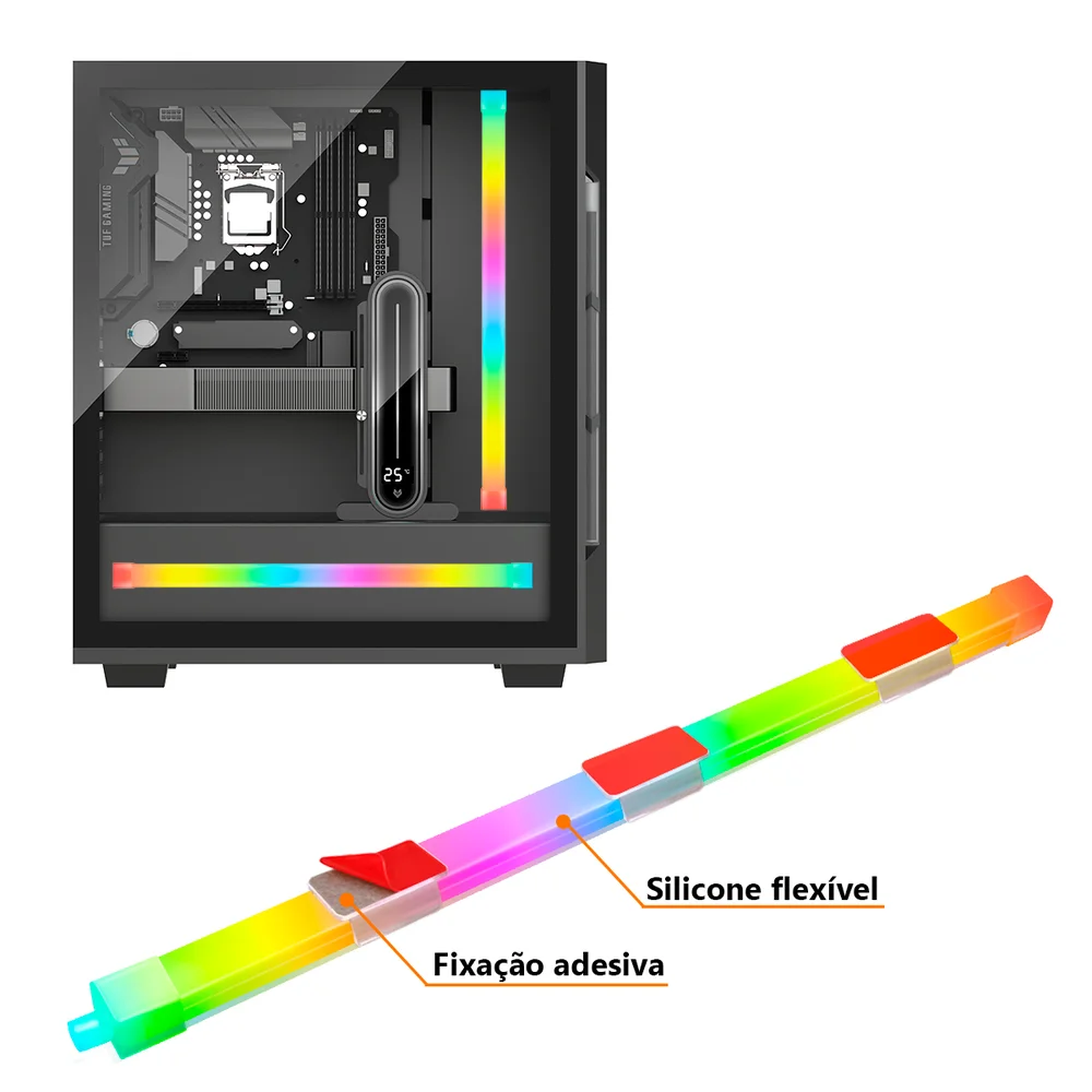 Barra de Led Coolmoon, Decoração Gabinete Gamer, Silicone Flexível de Iluminação, 300mm, ARGB 5v 3 Pinos, Modelo F300