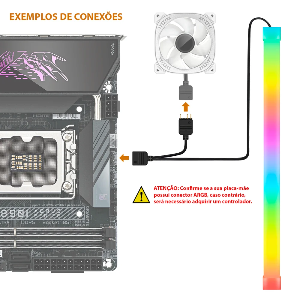 Barra de Led Coolmoon, Decoração Gabinete Gamer, Silicone Flexível de Iluminação, 300mm, ARGB 5v 3 Pinos, Modelo F300