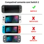 Kit Case Nintendo Switch 2 Prata + Película Vidro + 4 Grips