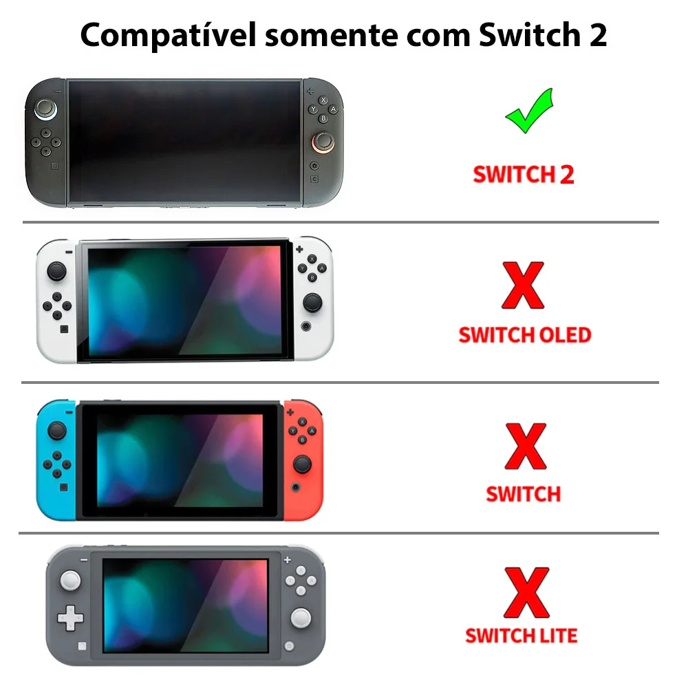 Kit Case Nintendo Switch 2 Prata + Película Vidro + 4 Grips Kit Case Nintendo Switch 2 Prata + Película Vidro + 4 Grips