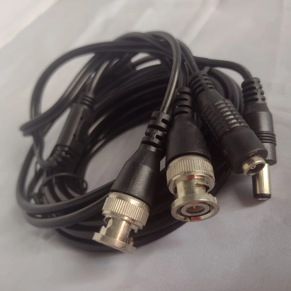 Cabo Bnc Macho + P4 2,1 + Jack J4 Cftv 2,1mm 5m  Kit 5 Cabos
