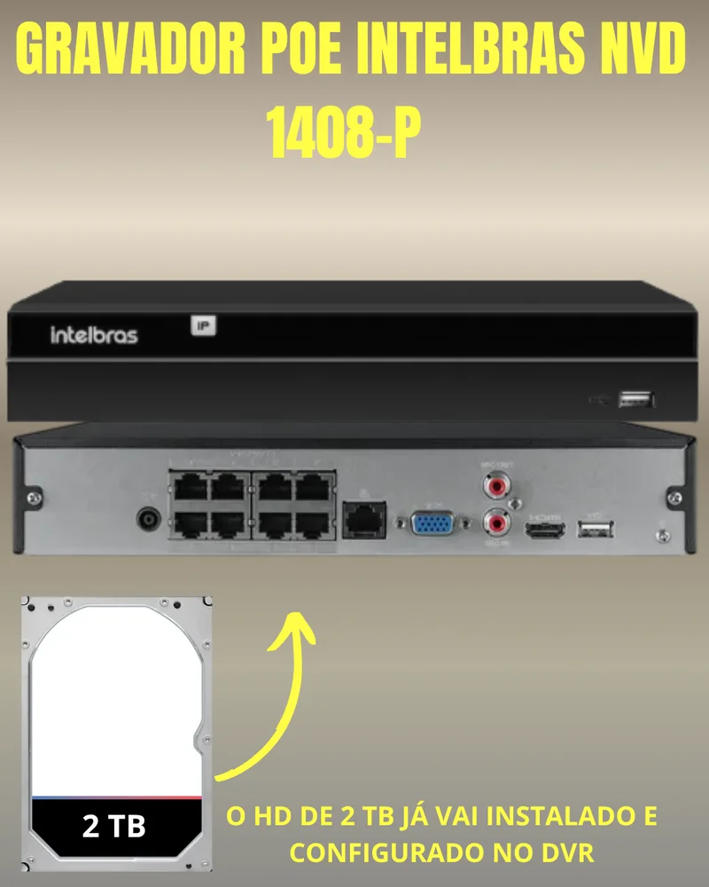 Kit 8 Câmeras Ip Vipc 1230b Intelbras Nvd 1408p Hd 2TB