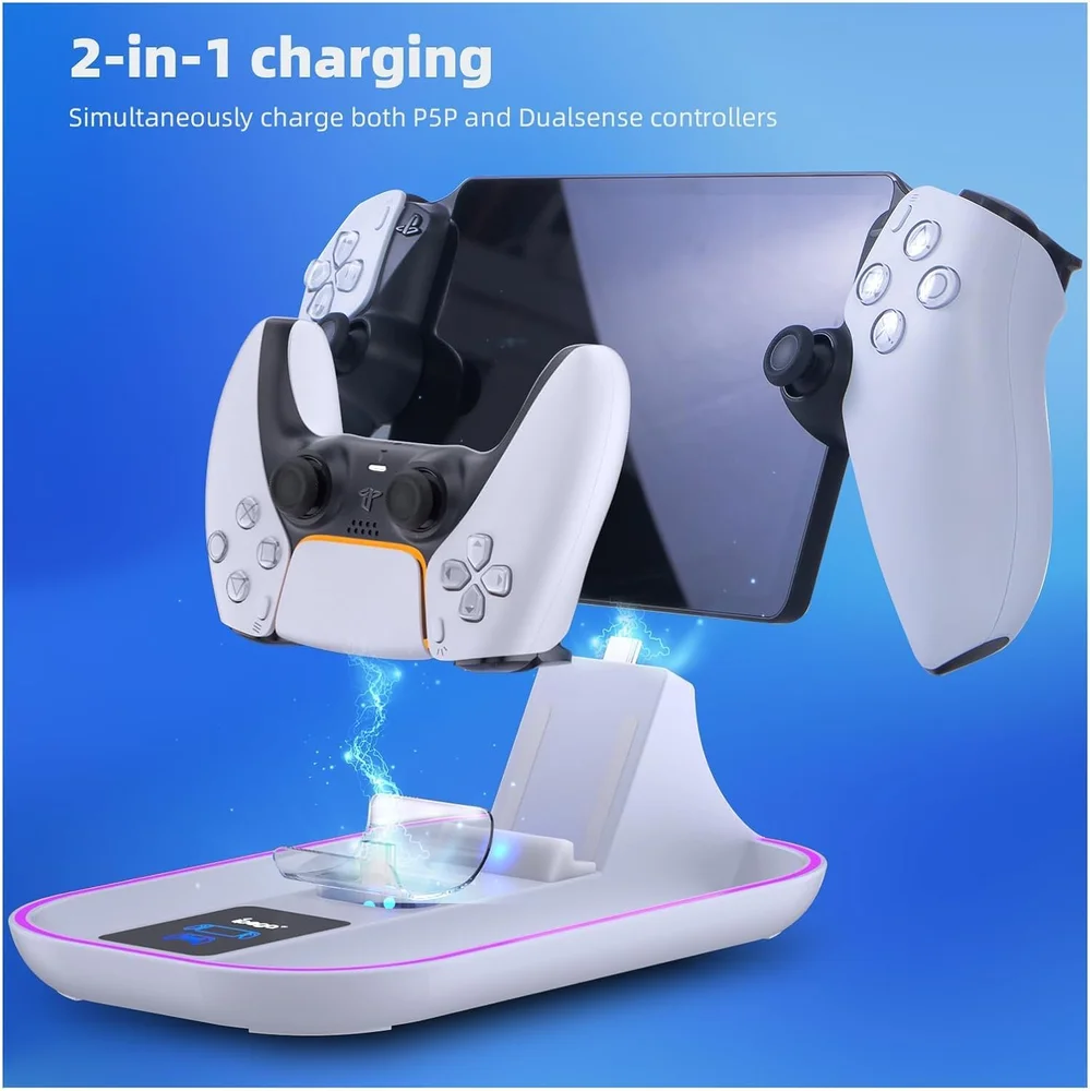 Carregador LED Suporte Para Playstation Portal E Controle Dualsense Branco Carregador LED Suporte Para Playstation Portal E Controle Dualsense Branco