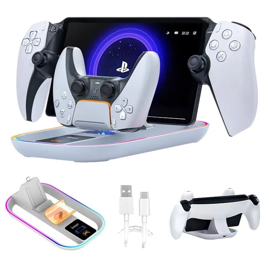 Carregador LED Suporte Para Playstation Portal E Controle Dualsense Branco Carregador LED Suporte Para Playstation Portal E Controle Dualsense Branco