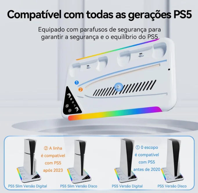 Suporte Cooler Resfriamento Ps5 Normal Ps5 Slim Ps5 Pro Carrega 2 Controles Suporte Cooler Resfriamento Ps5 Normal Ps5 Slim Ps5 Pro Carrega 2 Controles