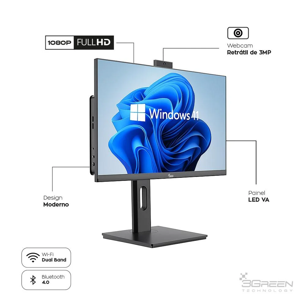 "Computador All In One 24"" Preto, Intel i7 9700, 16gb, SSD 1TB, WINDOWS 11  , Webcam, Wi-fi, 3green Unique" em Campinas - foto 4